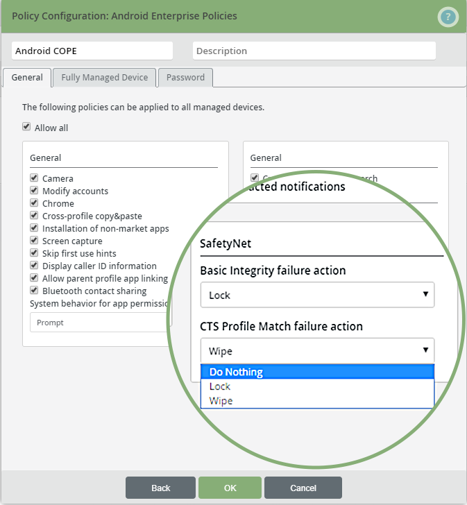 Android Policy Management: Folgeaktionen bei fehlgeschlagenen SafetyNet-Checks