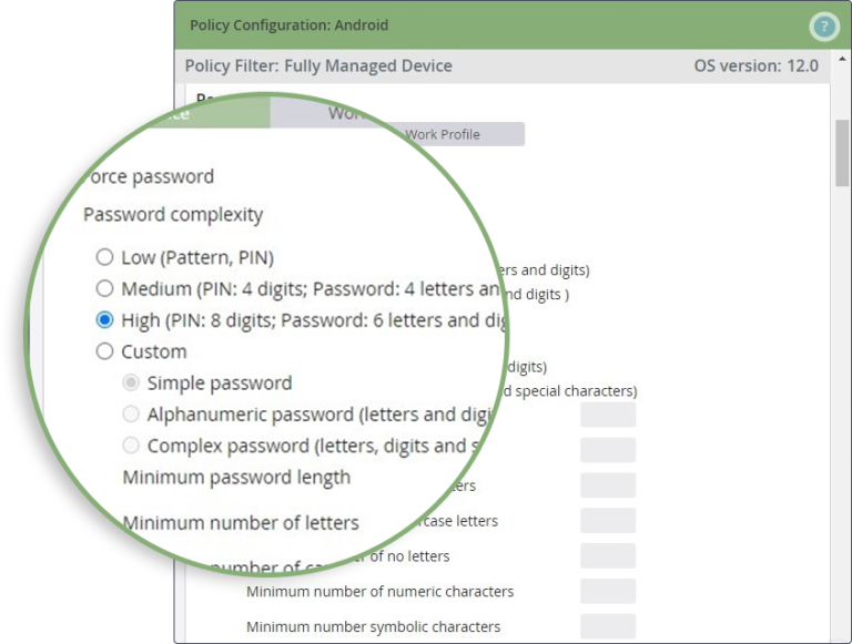 New in Cortado MDM – Improved Password Policy (Android 12)