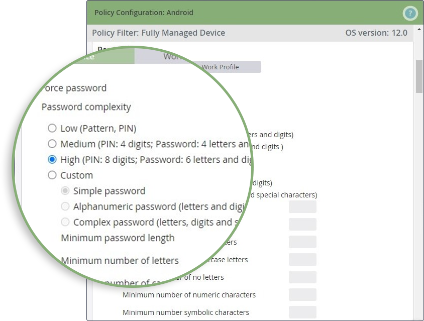 Bucket-based password policies in the Cortado MDM Admin Portal