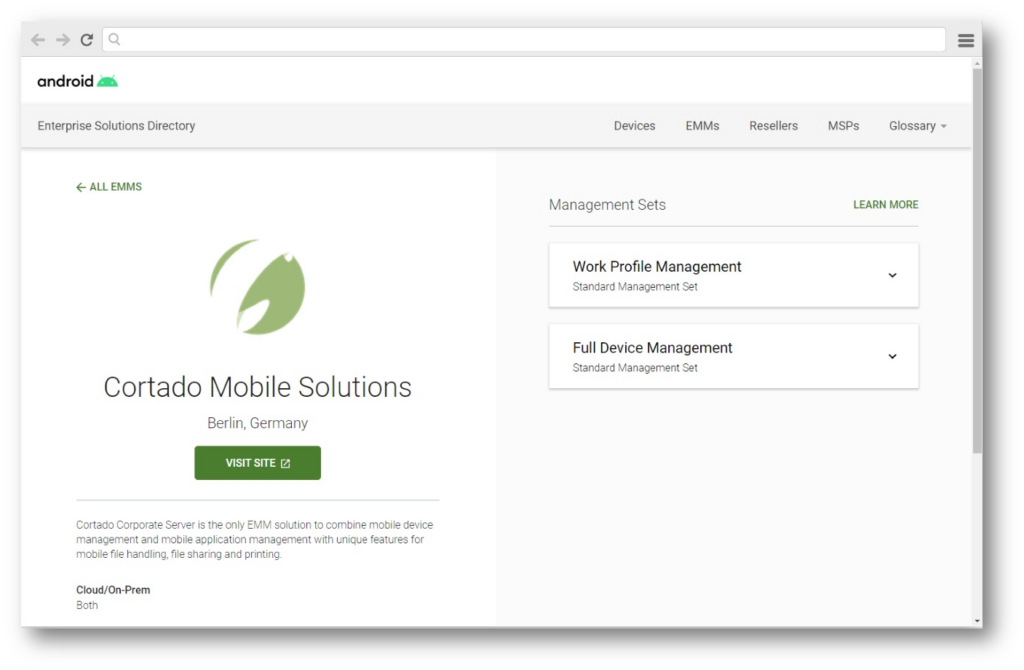 Android Enterprise Solutions Directory: Cortado Mobile Solutions